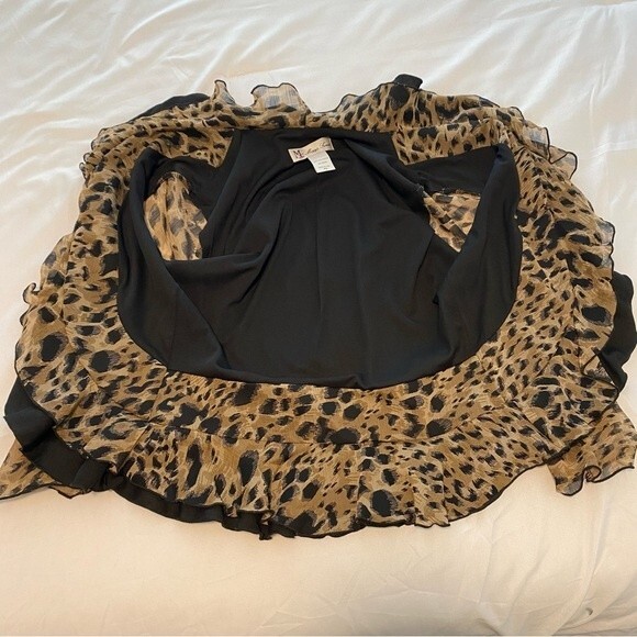 Maggie Sweet Open Front Jacket Black Brown Abstract Ruffle Fitted Crop Size PS - Picture 8 of 11